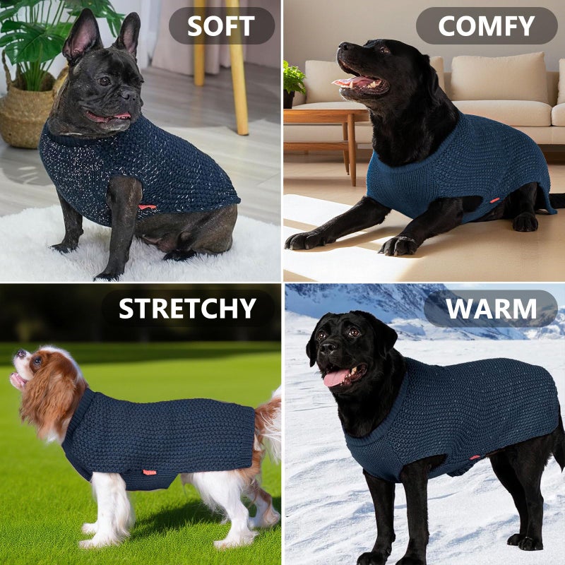 KYEESE Dog Sweater with Leash Hole Warm Pullover with Reflective Yarn for Small and Medium Dogs Male Soft Knit Pullover Boy Dog Coats Cozy Lightweight Thick Sweater,Navy Blue,Large - Image 4
